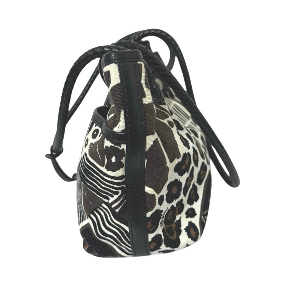 Brighton Liliana Animal Print Canvas Tote Bag Black Leather Trim Silver Hardware - Picture 5 of 12